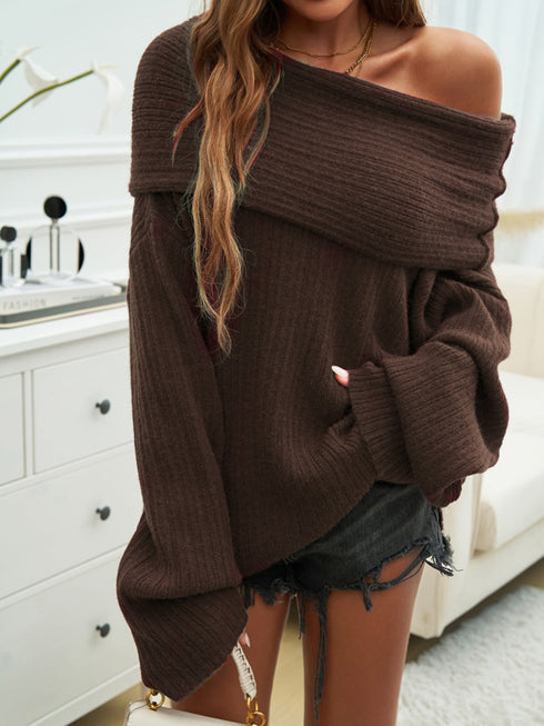 'Clarimond' Drop Shoulder Oversized Knit Sweater - Celes Fashion